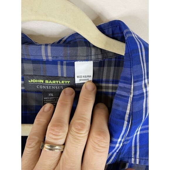 John Bartlett Consensus Button Up Long Sleeve Blue Plaid Shirt Mens Size 2XL NWT - Picture 4 of 5